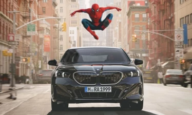 A promotional photo for BMW's brand partnership with Spider-Man: Brand New Day