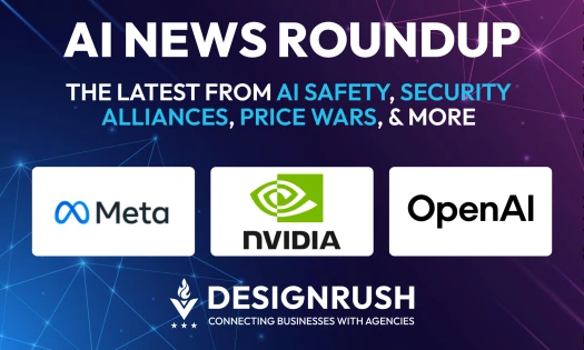 AI News Roundup featuring Meta, Nvidia, and OpenAI logos on a purple background.