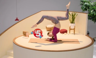A woman holding a pose while ordering from her Domino's app