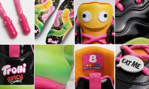 Close up shots of the Trolli Spicy Crawlers "Lil Kicks" sneaker.