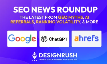 SEO News Roundup featuring ChatGPT, Google, and Ahrefs logos on a purple background.