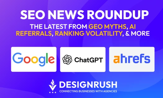 SEO News Roundup featuring ChatGPT, Google, and Ahrefs logos on a purple background.