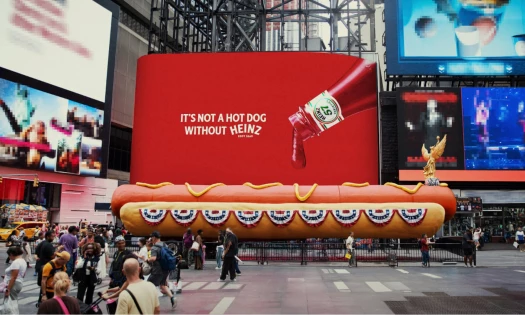 The hot dog OOH in New York topped with Heinz