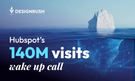 An iceberg in the ocean with text reading, "Hubspot's 140M visits wake up call," and the DesignRush logo.