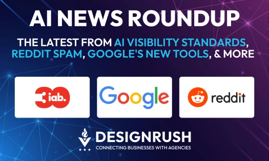 AI News Roundup featuring IAB, Google, and Reddit logos on a purple background.