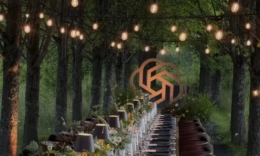 A photo showing the dinner table at OpenAI's "Summer Club" event at Wildflower Farms