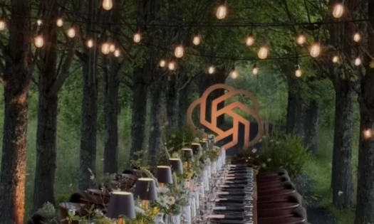 A photo showing the dinner table at OpenAI's "Summer Club" event at Wildflower Farms