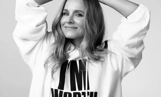 Black and white photo of Kristen Bell