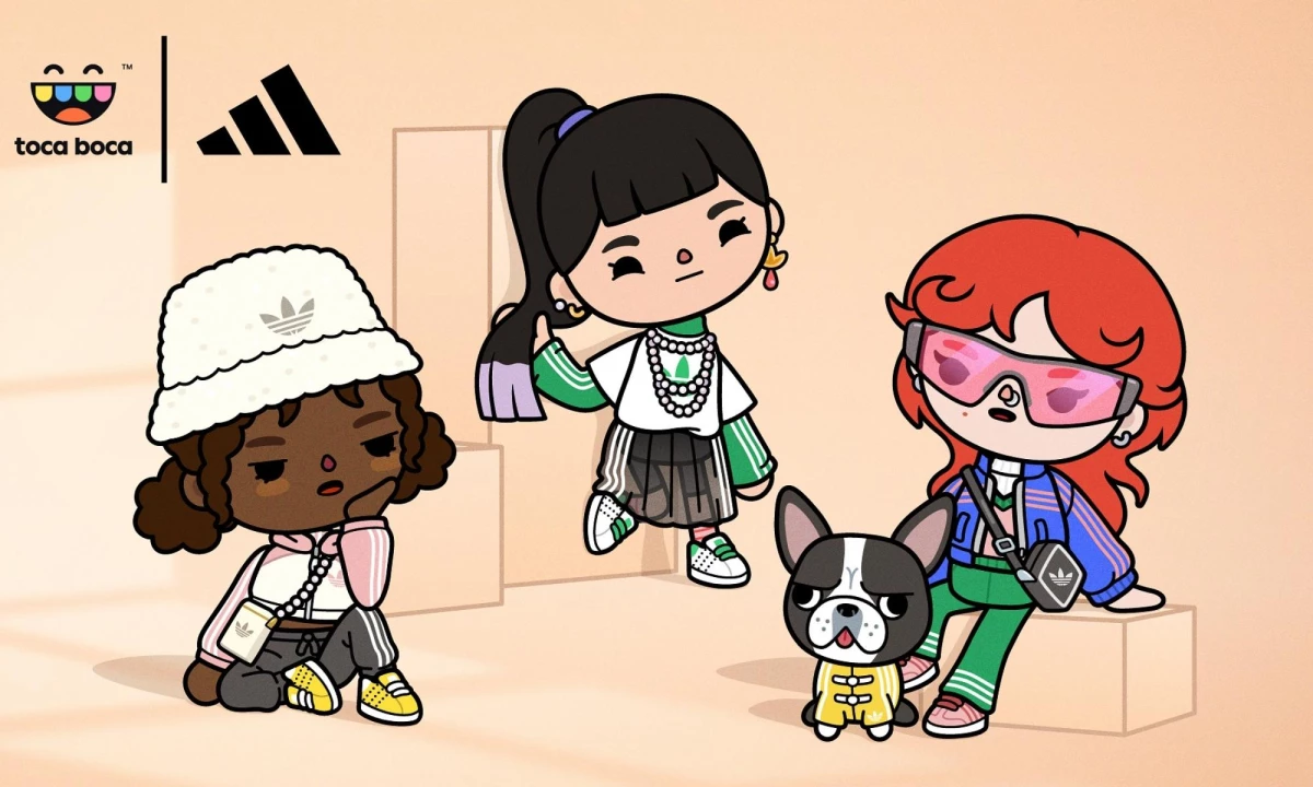 Toca Boca game characters in adidas Originals apparel.