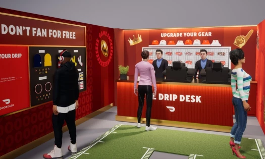 Animated DoorDash "Don't Fan for Free" area with a help "Drip Desk" and an option to upgrade your gear.