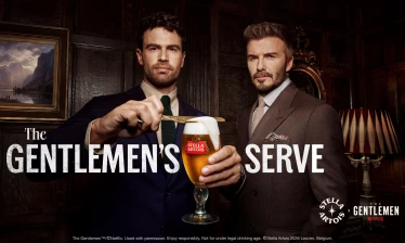 Theo James and David Beckham with a glass of Stella Artois