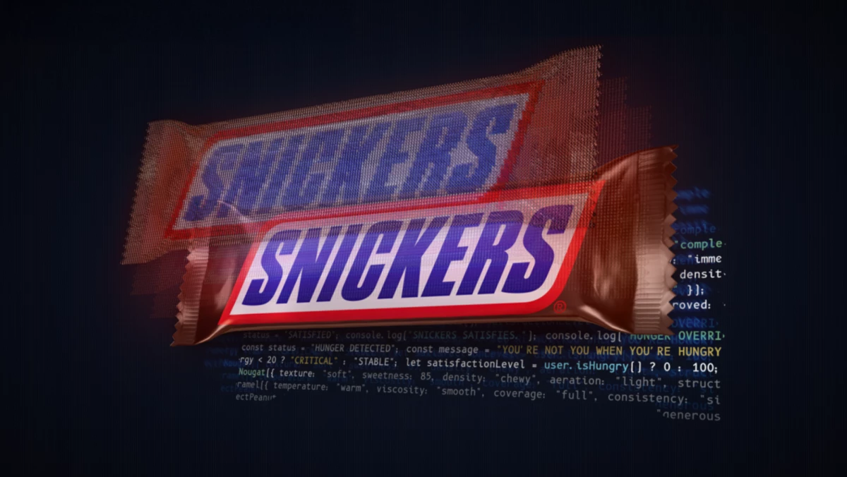 A digital Snicker bar with code behind it