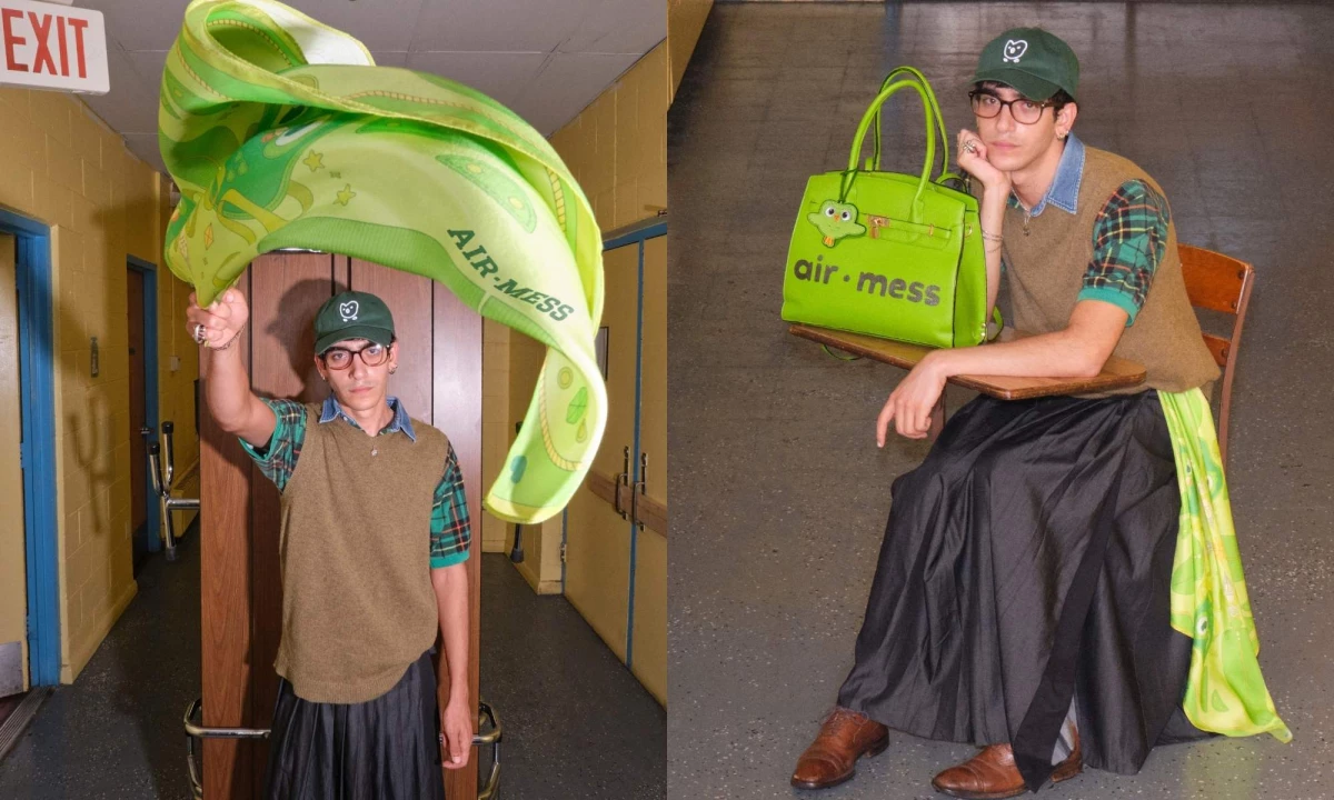 Model posing with Duolingo's Hermès Phonetic Collection