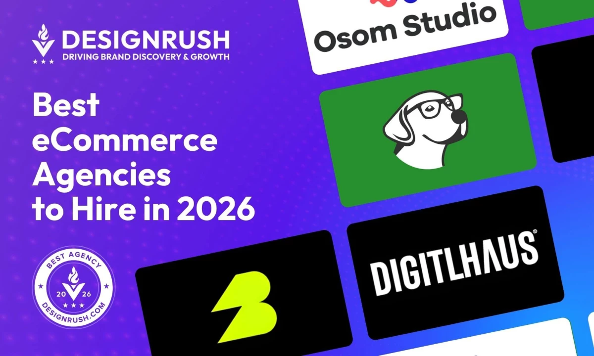 Best eCommerce Agencies to Hire in 2026 graphic featuring DesignRush branding and leading agency logos.