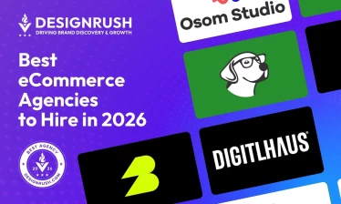 Best eCommerce Agencies to Hire in 2026 graphic featuring DesignRush branding and leading agency logos.