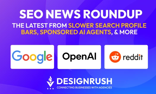 SEO News Roundup featuring Google, OpenAI, and Reddit logos on a purple background.