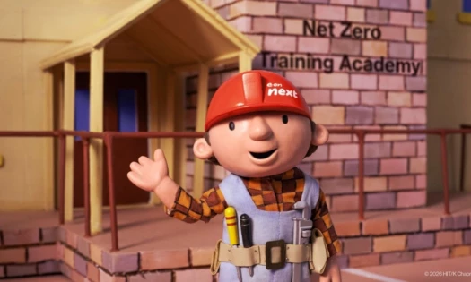 Bob the Builder standing outside the E.ON Next Net Zero Training Academy