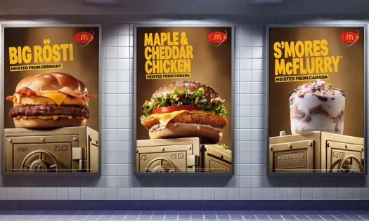 OOH placements of Big Rosti, the Maple & Cheddar Chicken, and the S'mores McFlurry.