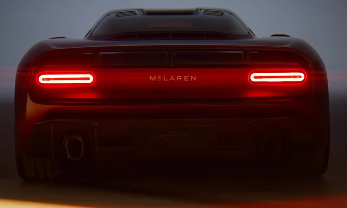 Rearview of a McLaren depicting the brand's new wordmark.