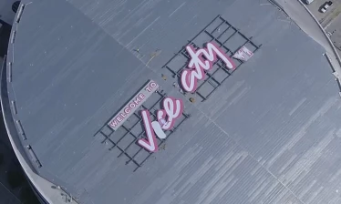 The new "Welcome to Vice City" signage forming on top of Kaseya Center