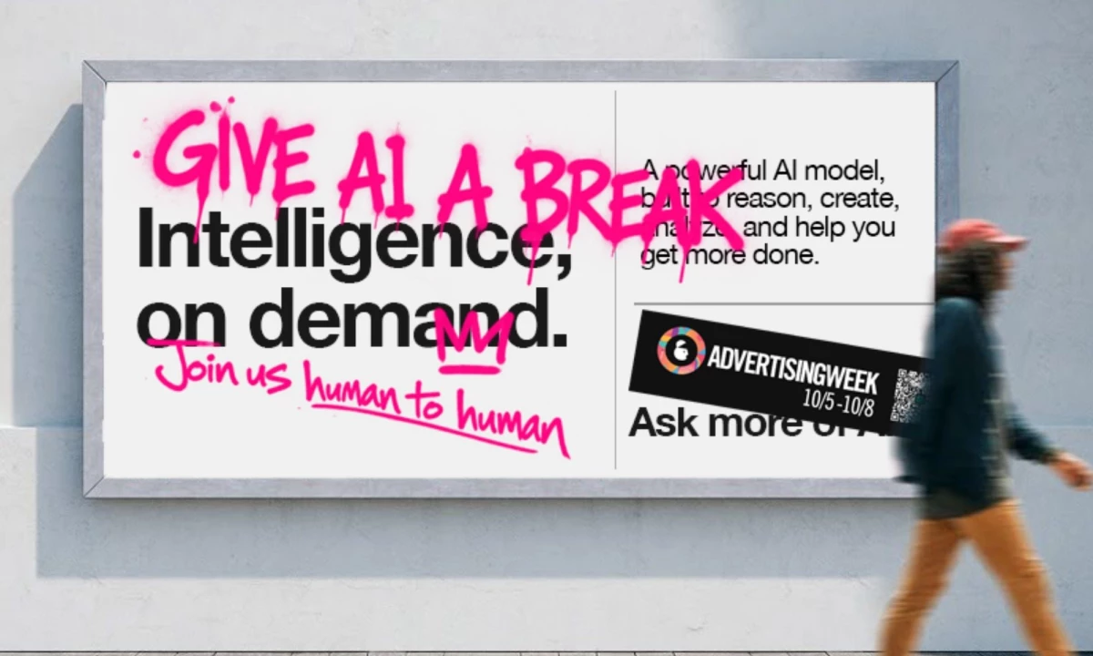 Mekanism's "Give AI a Break" billboard for Advertising Week.