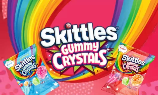 Skittles Gummy Crystals in Original and Tropical Splash varieties.