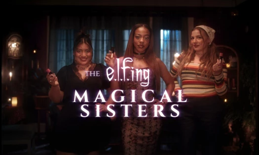The three "e.l.f.ing Magical Sisters" holding up their e.l.f. products