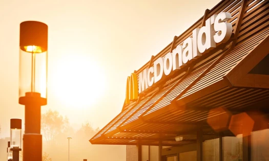 A McDonald's restaurant at night