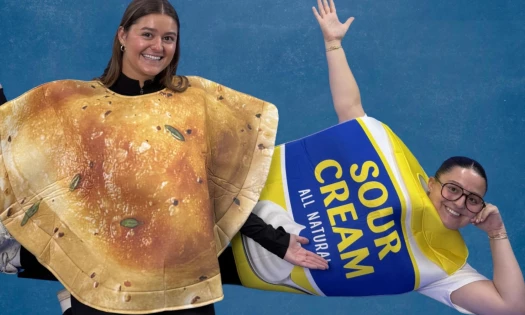 Two models wearing the limited-edition Pierogy and Sour Cream couples costumes.