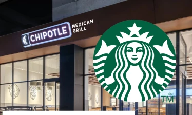 Starbucks logo overlaid on a Chipotle storefront.