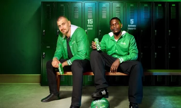 Nikola Jokić and Anthony Edwards donning Sprite-branded merch