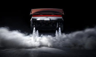 The Tesla Roadster in mid-air
