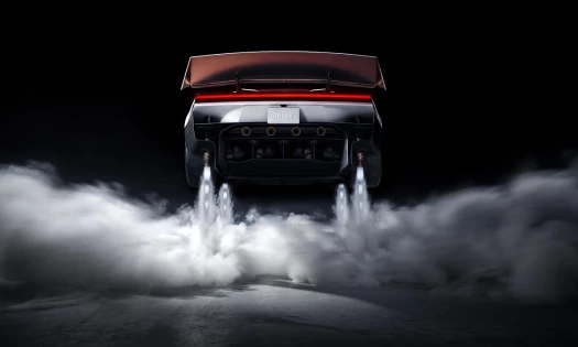 The Tesla Roadster in mid-air