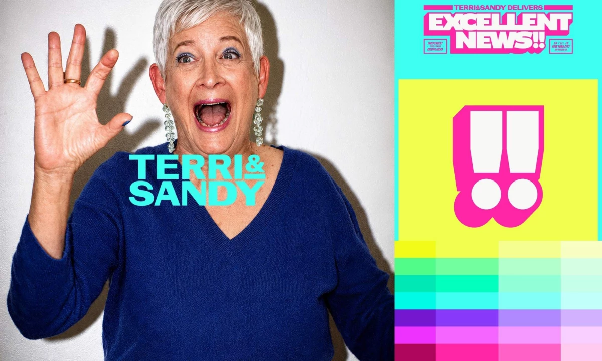 Terri & Sandy's new brand identity including brand mark, colors, typography, and photo of co-founder Sandy Greenberg.