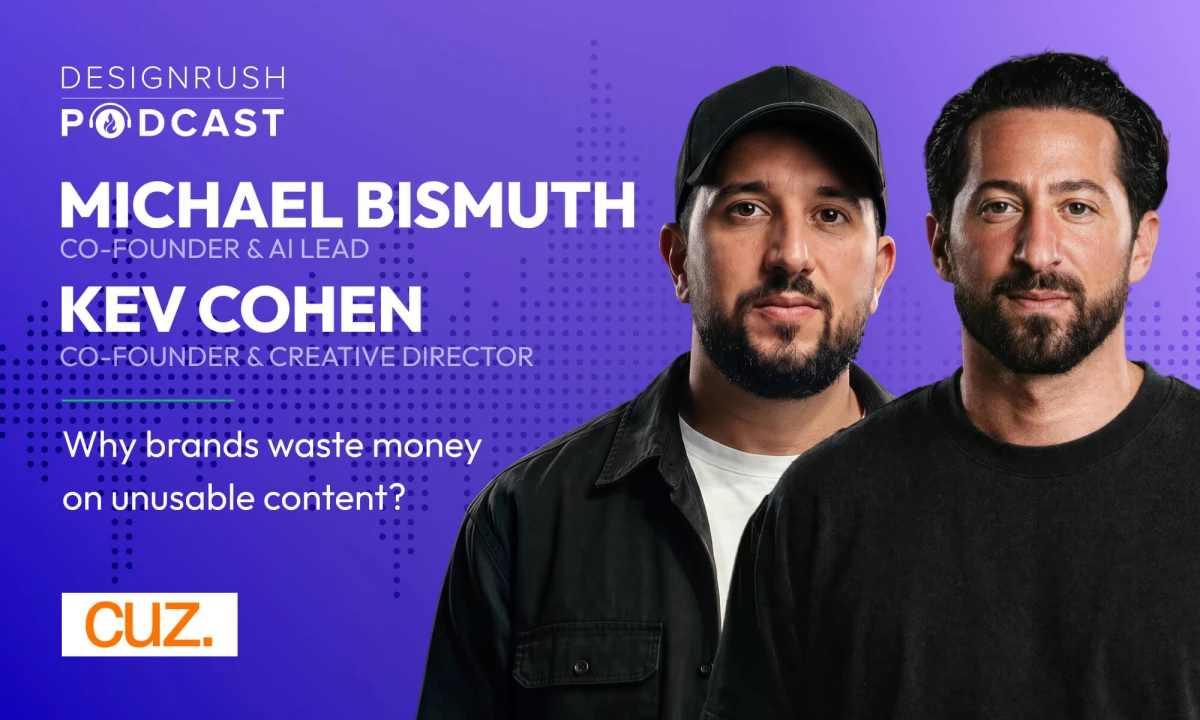 Headshots of Michael Bismuth, Co-Founder and AI Lead, and Kev Cohen, Co-Founder and Creative Director at cuz., featured on the DesignRush Podcast.