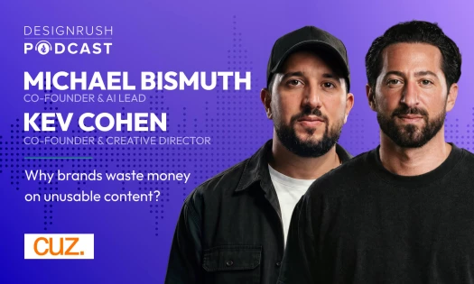Headshots of Michael Bismuth, Co-Founder and AI Lead, and Kev Cohen, Co-Founder and Creative Director at cuz., featured on the DesignRush Podcast.