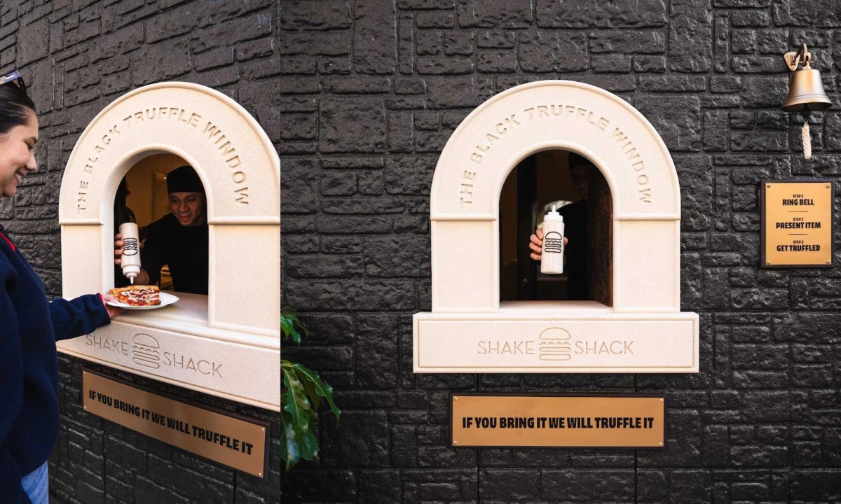 Shake Shack's Black Truffle Window with a customer being served.