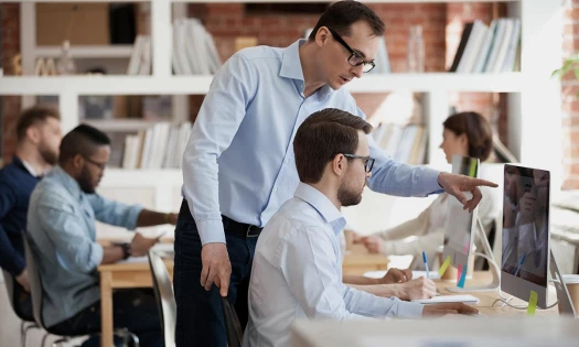 A web consultant working with an employee