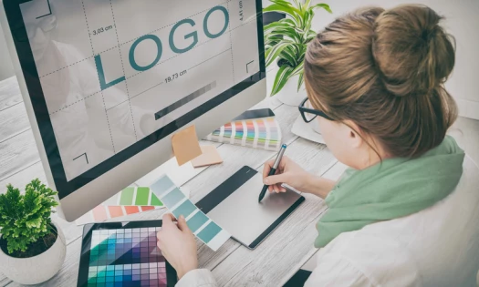 Responsive Logo Design Woman Working Computer