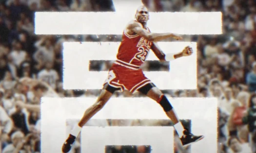 Screenshot of campaign video, Michael Jordan jumping mid-air during basketball game