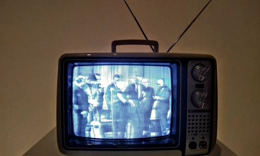 Retro television with black-and-white screen