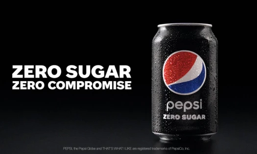 Screenshot of Pepsi Zero Sugar ad, wet black can featuring Pepsi logo