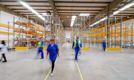 Image of workers in motion in department space