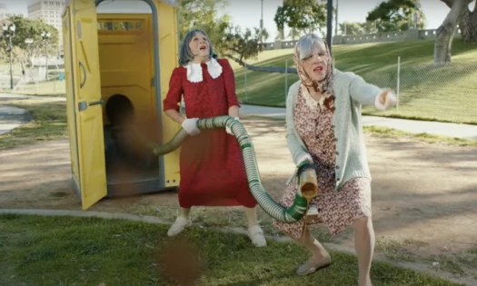 Two men dressed as grandmas in Liquid Death's Iced Tea campaign