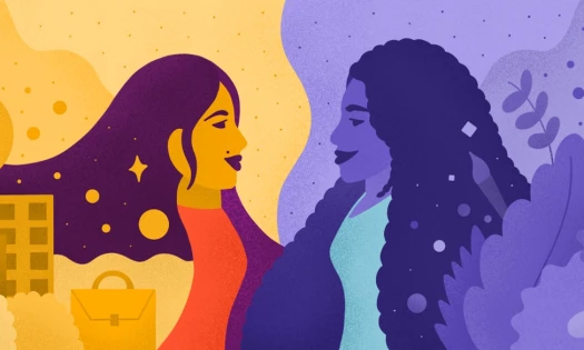 Illustration of two women facing each other
