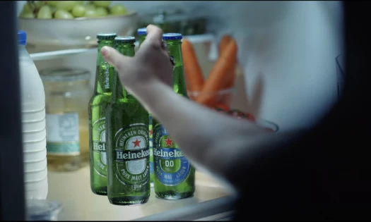 Heineken glass bottles in fridge