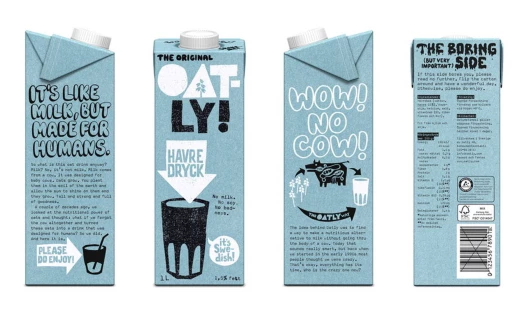 Oatly packaging design from four angles