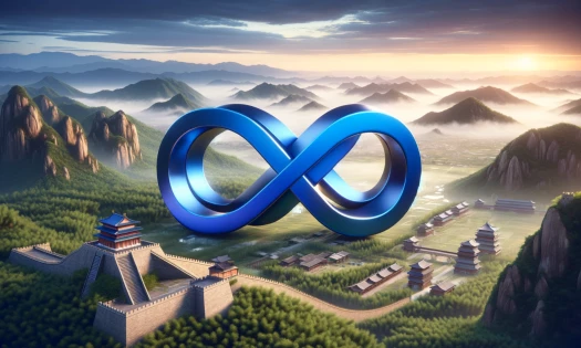 AI-generated image of huge Meta logo situated in China
