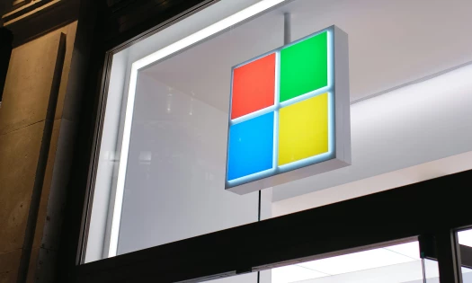 Microsoft logo on a building window