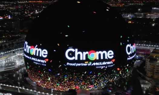 Las Vegas Sphere showcasing a joint ad between Google Chrome and F1